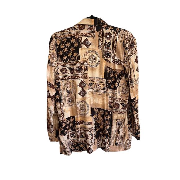 Vintage 90s Alfred Dunner Brown Patchwork Print Lightweight Blazer | 12P USA - Picture 4 of 5